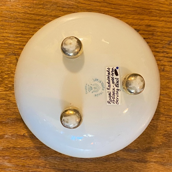 Royal Rudolstadt Prussia Gold Trim Footed Porcelain Bowl Roses Antique 8.5” - Picture 5 of 12